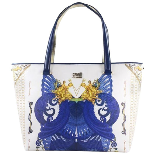 Cavalli Class Elegant Calfskin Shopper Bag with Graphic Print