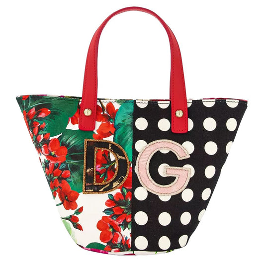 Dolce & Gabbana Elegant Floral Cotton Handbag with Leather Accents