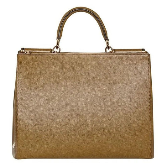 Dolce & Gabbana Elegant Calfskin Leather Shopper with Gold Accents