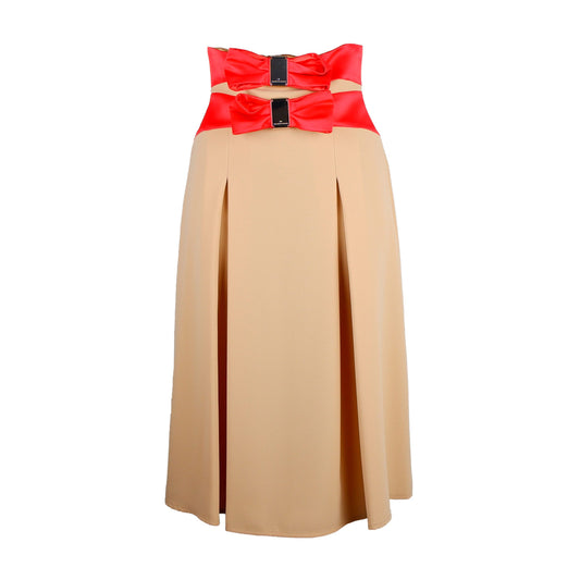 Elisabetta Franchi Chic Beige Crepe Skirt with Ribbon Details