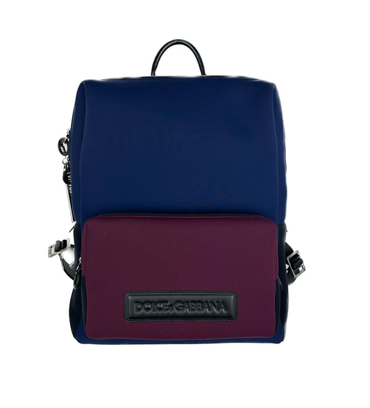 Dolce & Gabbana Chic Blue and Wine Red Fabric Backpack