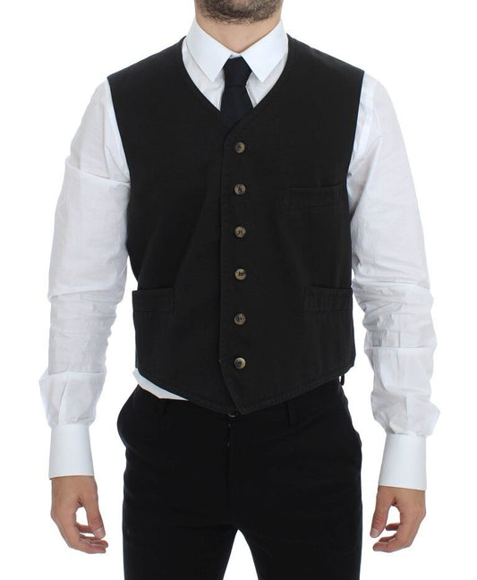 Dolce & Gabbana Black Cotton Blend Dress Vest Gilet