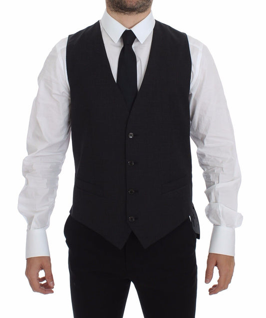 Dolce & Gabbana Gray Slim Fit Button Front Dress Formal Vest