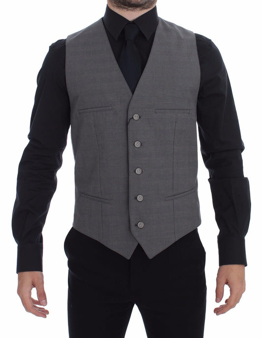 Dolce & Gabbana Gray Cotton Slim Fit Button Front Dress Vest
