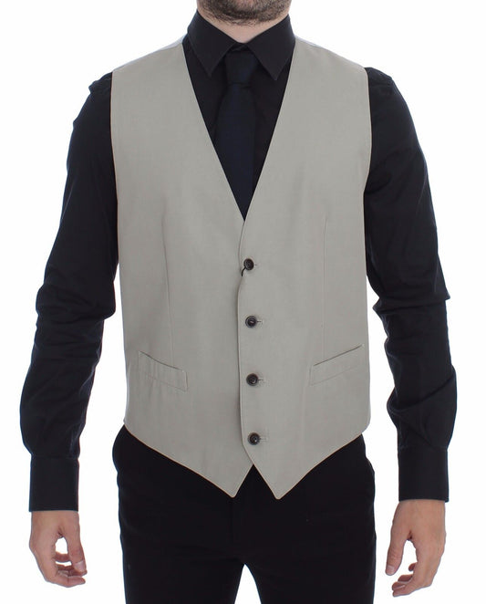 Dolce & Gabbana Beige Cotton Silk Blend Dress Vest Blazer