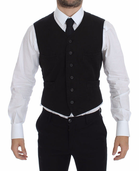 Dolce & Gabbana Black Flax Cotton Dress Vest Blazer