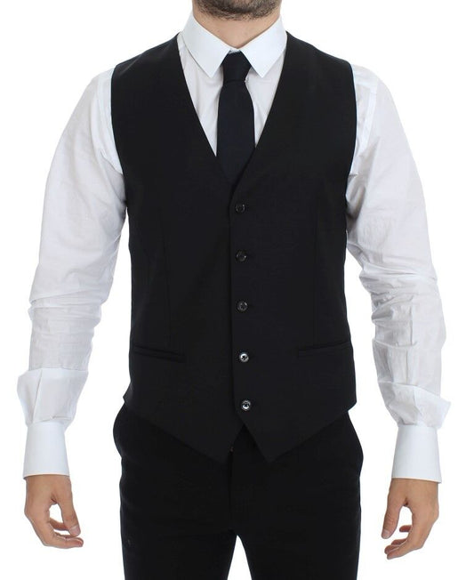 Dolce & Gabbana Black Wool Silk Stretch Dress Vest Blazer