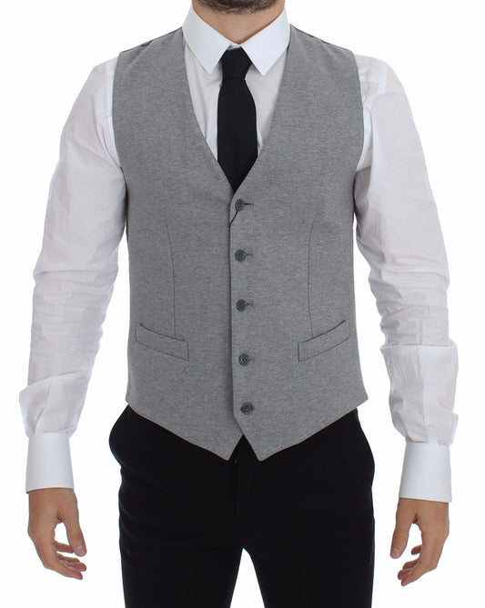 Dolce & Gabbana Gray Cotton Stretch Dress Vest Blazer