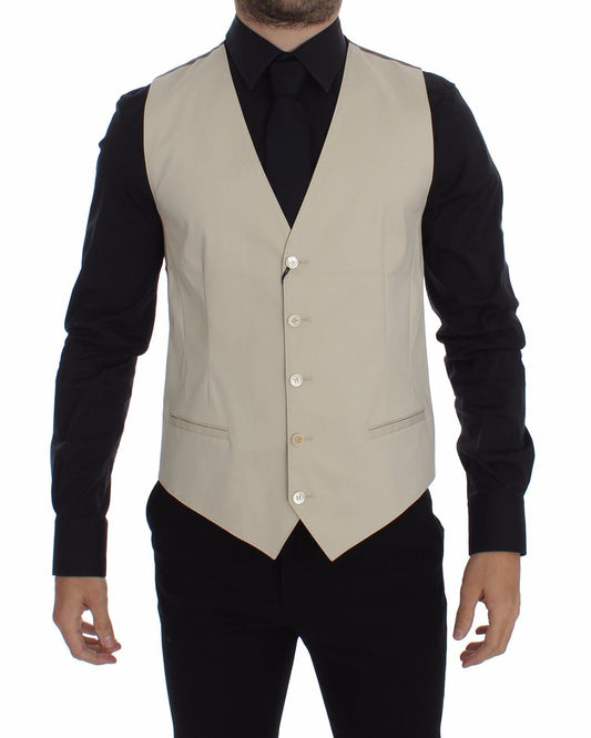 Dolce & Gabbana Beige Cotton Stretch Dress Vest Blazer