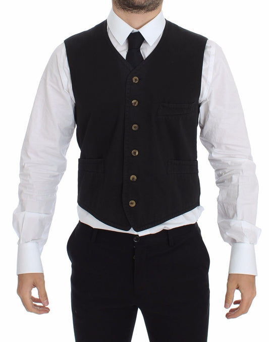 Dolce & Gabbana Black Cotton Viscose Dress Vest Blazer