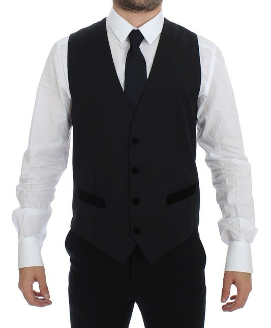 Dolce & Gabbana Black Wool Formal Dress Vest Gilet Weste