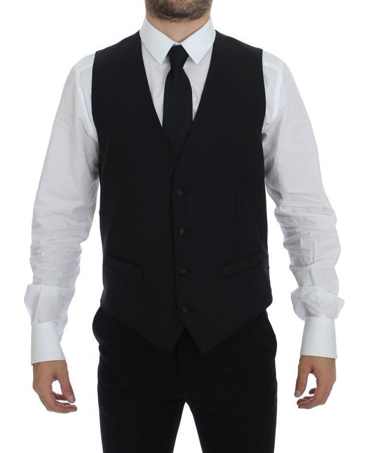 Dolce & Gabbana Black Wool Silk Dress Vest Gilet Weste