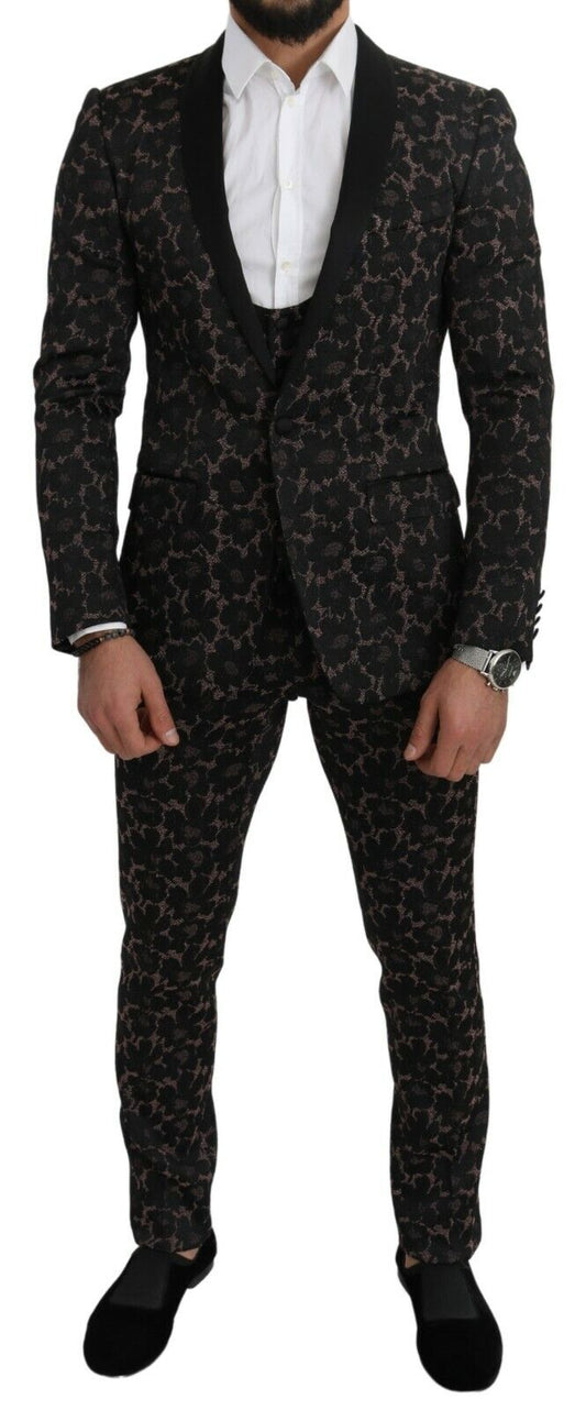 Dolce & Gabbana Suit Black Floral 3 Piece Slim Tuxedo