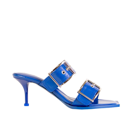 Alexander McQueen Elegant Heeled Buckle Blue Sandals