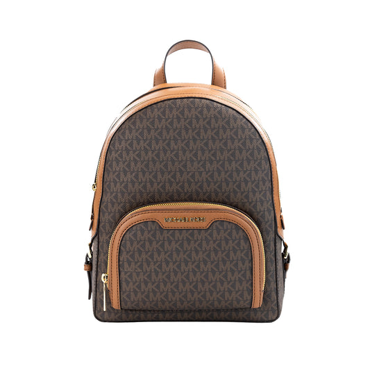 Michael Kors Jaycee Medium Brown Signature PVC Zip Pocket Backpack Bookbag