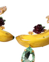 Brass Crystal Banana Clip-on Jewelry Dangling Earrings