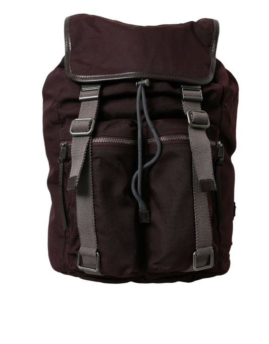 Maroon Nylon Leather Rucksack Backpack Bag