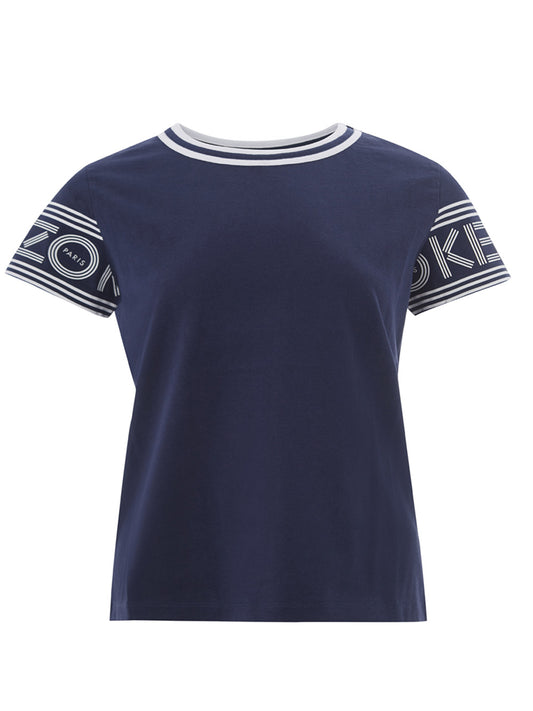 Chic Cotton Tee with Contrast Logo Sleeves