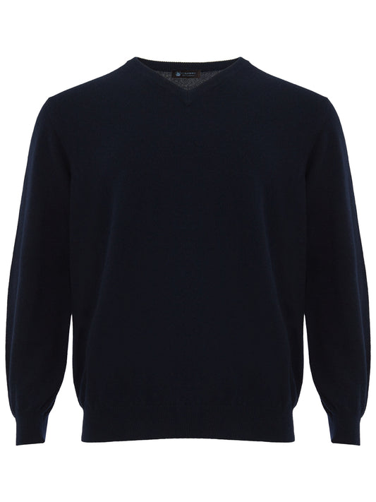 Navy V-Neck Cashmere Sweater