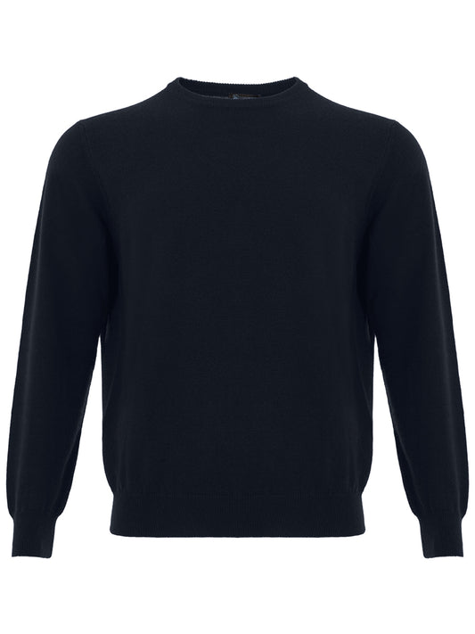 Elegant Navy Round Neck Cashmere Sweater
