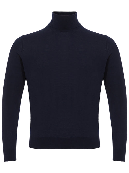 Navy Cashmere-Silk Blend Turtleneck Sweater