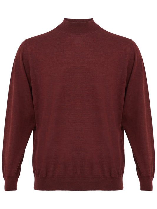 Bordeaux Mock Neck Cashmere Silk Blend Sweater