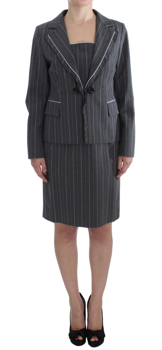Elegant Striped Dress & Blazer Suit Set