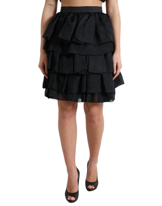 Tiered Aline High Waist Silk Mini Skirt