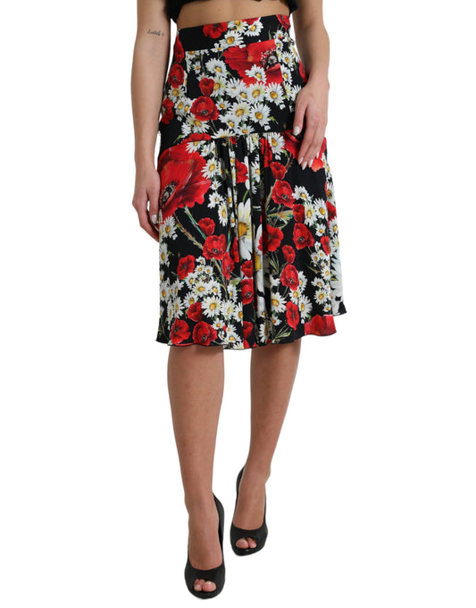 Floral Print High Waist Aline Midi Skirt