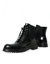 Leather Lace Up Mid Calf Boots Shoes