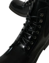 Leather Lace Up Mid Calf Boots Shoes