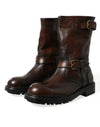 Leather Mid Calf Biker Boots Shoes