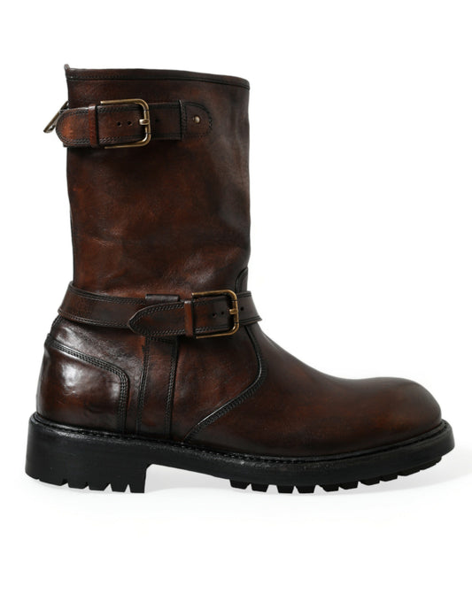 Leather Mid Calf Biker Boots Shoes
