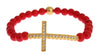 Coral CZ Cross 925 Silver Bracelet