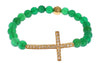 Jade Stone CZ Cross 925 Silver Bracelet