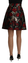 Floral Jacquard High Waist A-line Mini Skirt