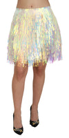 Iridescent Fringe Mini Skirt Mid Waist