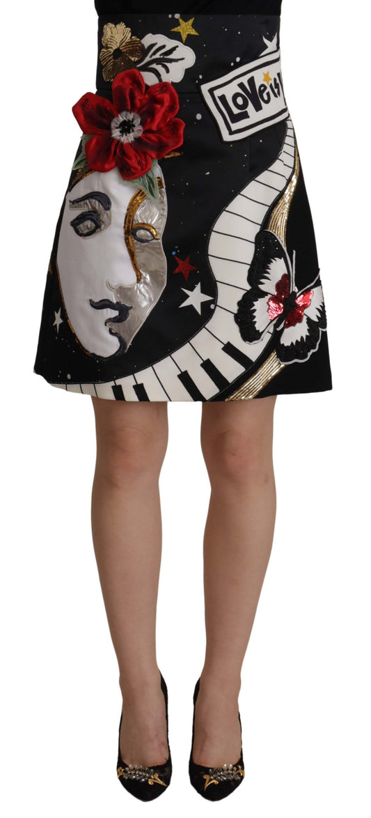 High-Waist A-Line Embellished Skirt