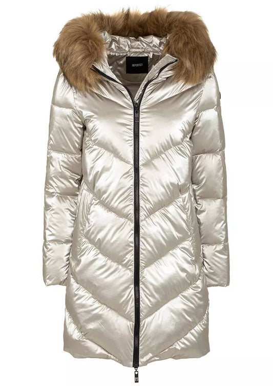 Chic Eco-Fur Trimmed Long Down Jacket
