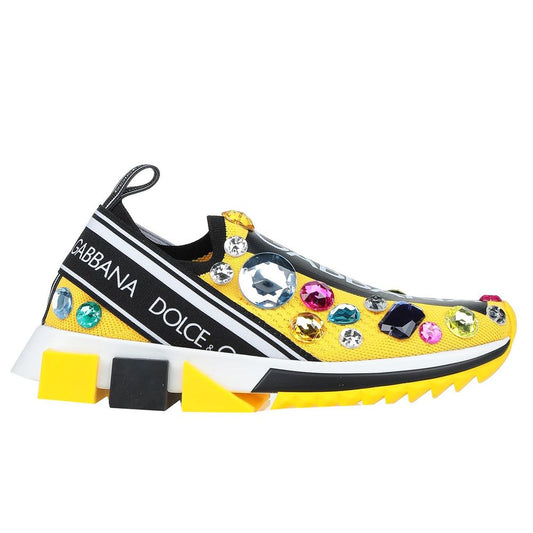 Jewel-Embellished Stretch Sneakers in Sunny