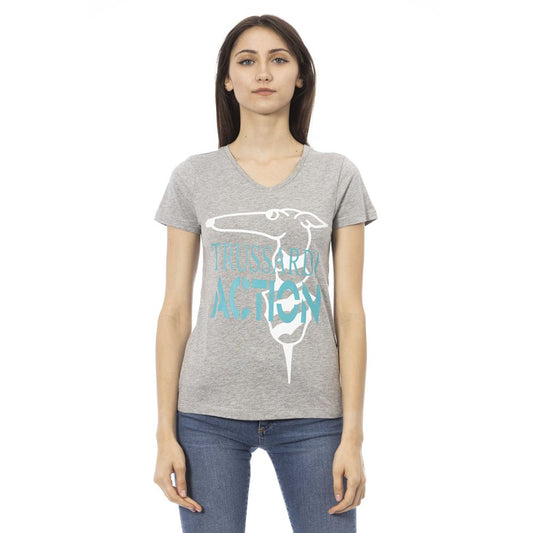 Chic V-Neck Tee with Front Motif