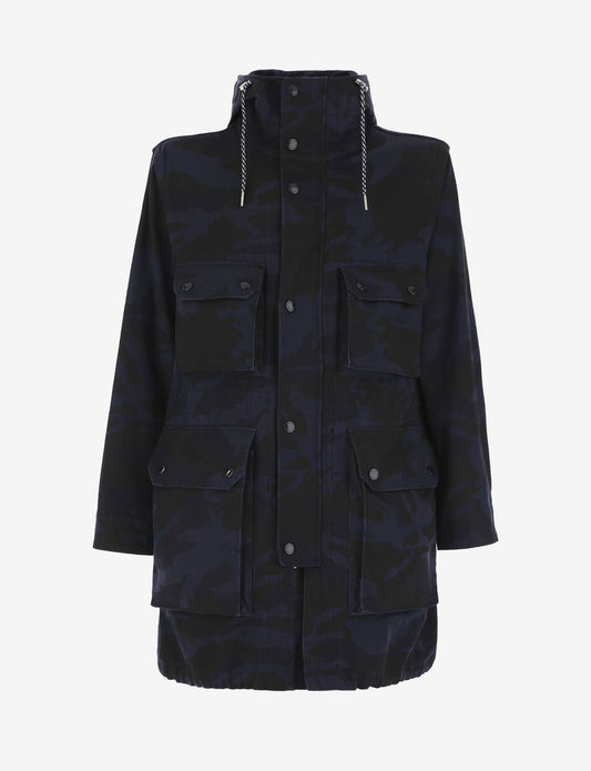 Camouflage Hooded Trench Coat in Dark