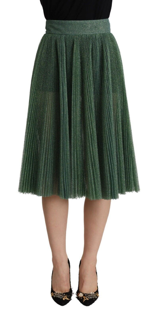 Metallic Pleated A-Line Midi Skirt