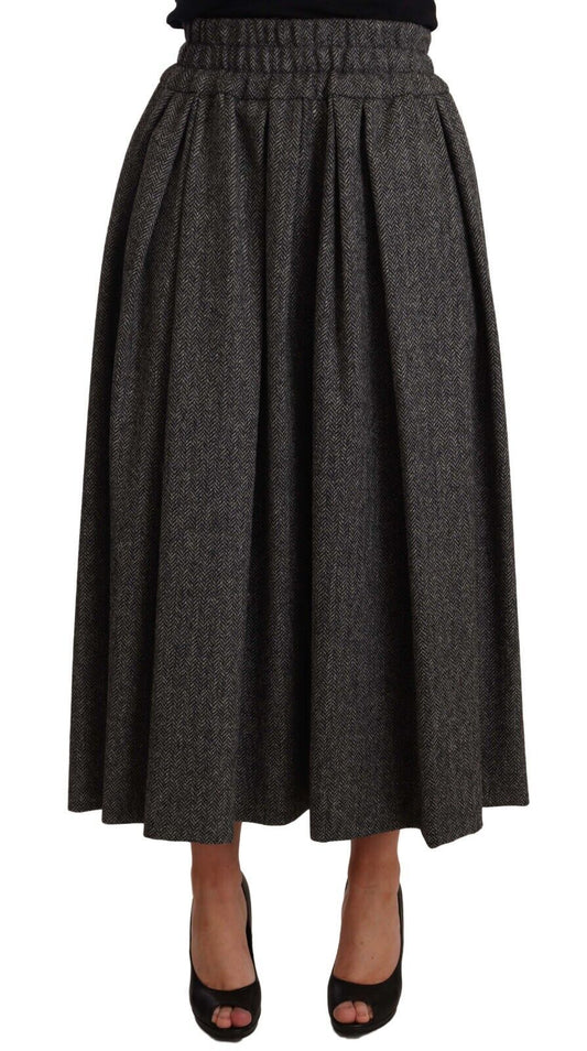 Elegant A-Line Midi Wool Skirt in Zigzag