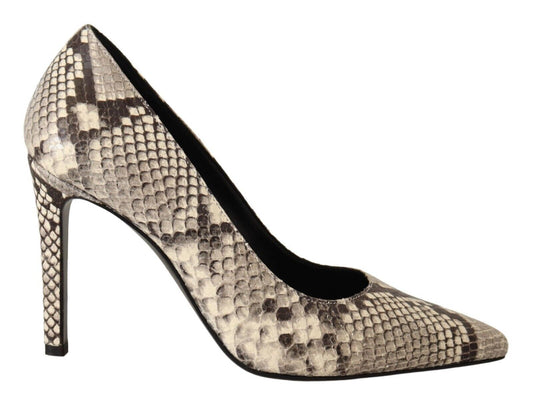 Chic Snake Print Leather Heels