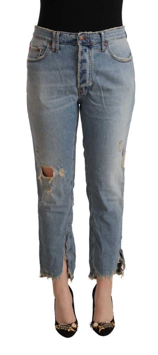 Distressed Mid Waist Cropped Denim Jeans