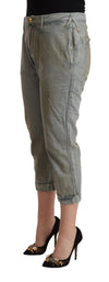 100% Cotton Mid Waist Skinny Cropped Pants
