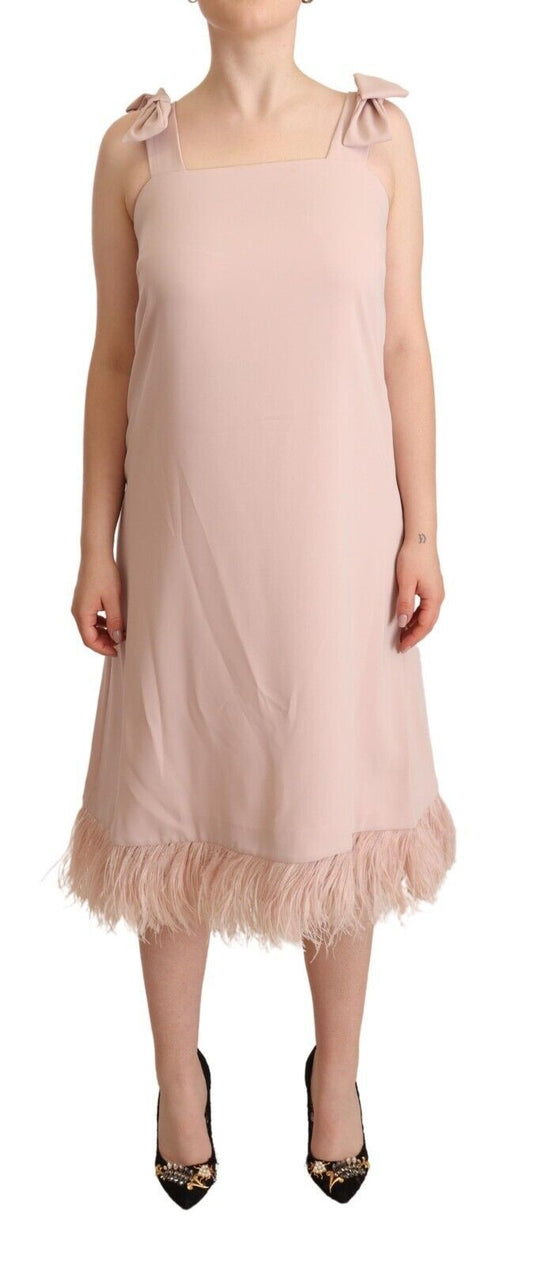 P.A.R.O.S.H. Polyester Sleeveless Midi Feather Shift Dress