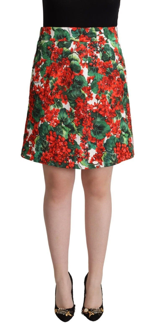 Vibrant Geranium Print A-Line Skirt