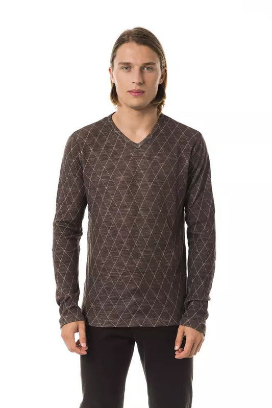 Classic V-Neck Patterned Sweater in Earthy